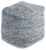 Chevron Handmade Woven Pouf 18 x 18, Blue and White