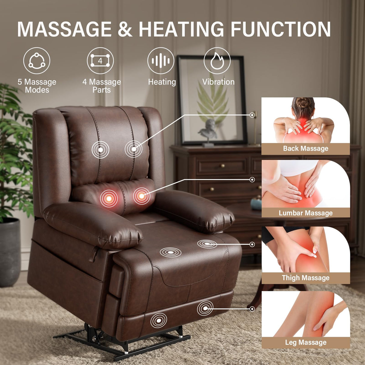 Dual Motor Electric Lift Recliner Sofa, Ergonomic, Massage Chair with Heating Function