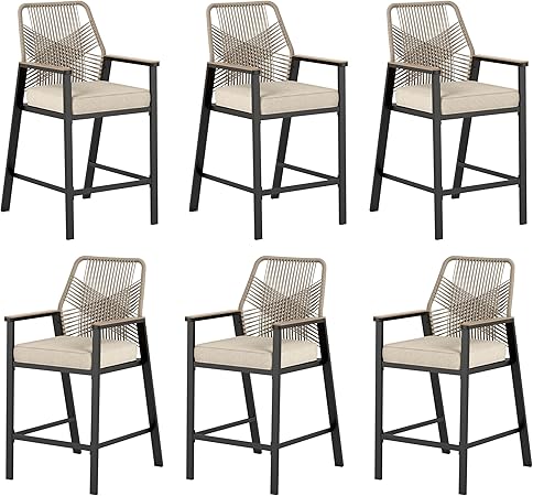 3 Piece Outdoor Bar Set,Wicker Bar Height Stools