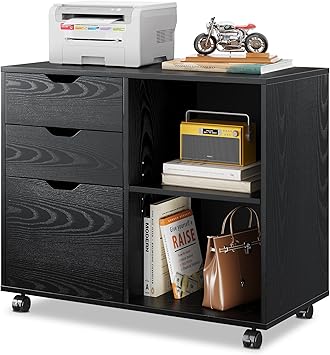 3-Drawer Wood File Cabinet, Mobile Lateral Filing Cabinet, Printer Stand