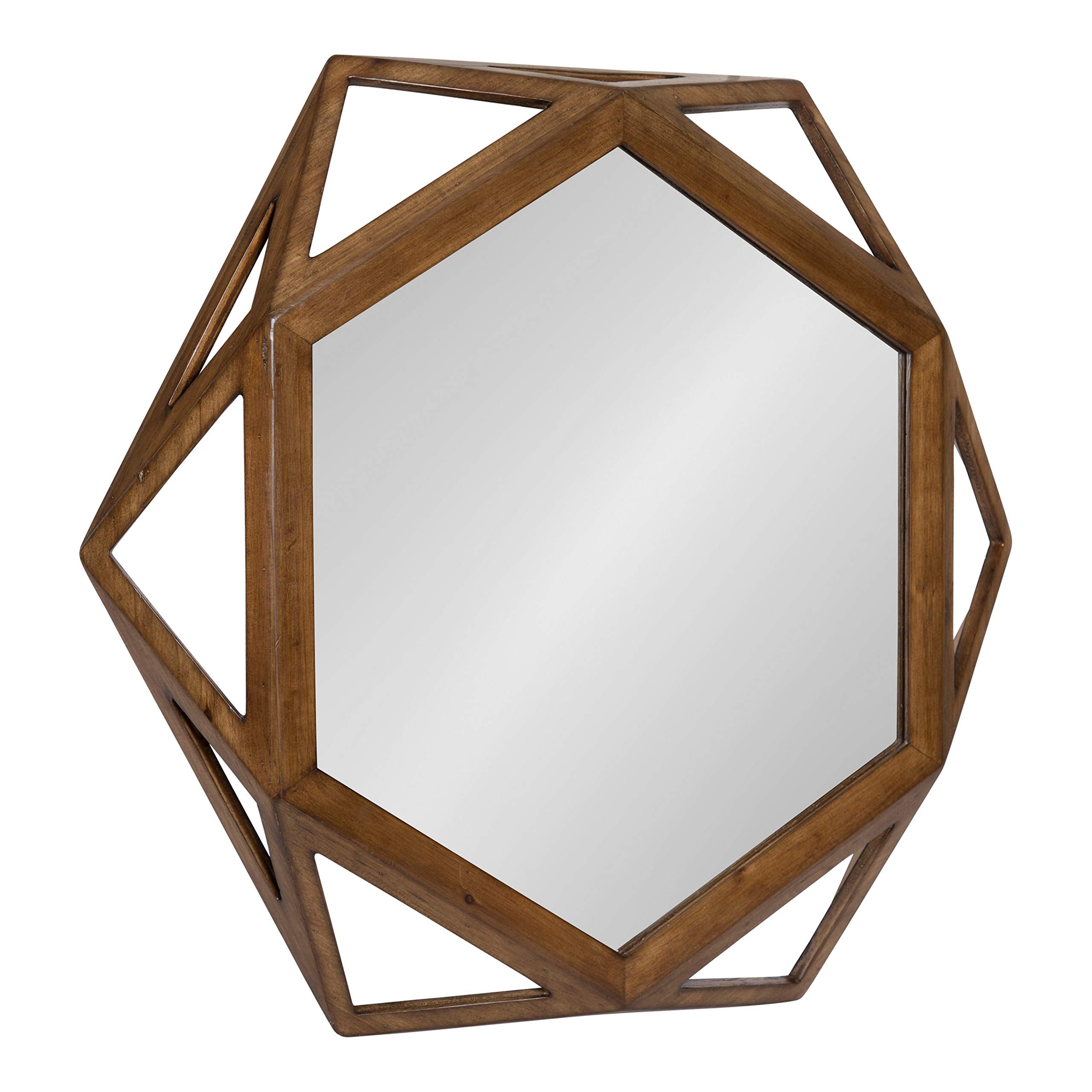 Cortland Rustic-Modern Geometric Octagon Shaped Wood Accent Wall Mirror