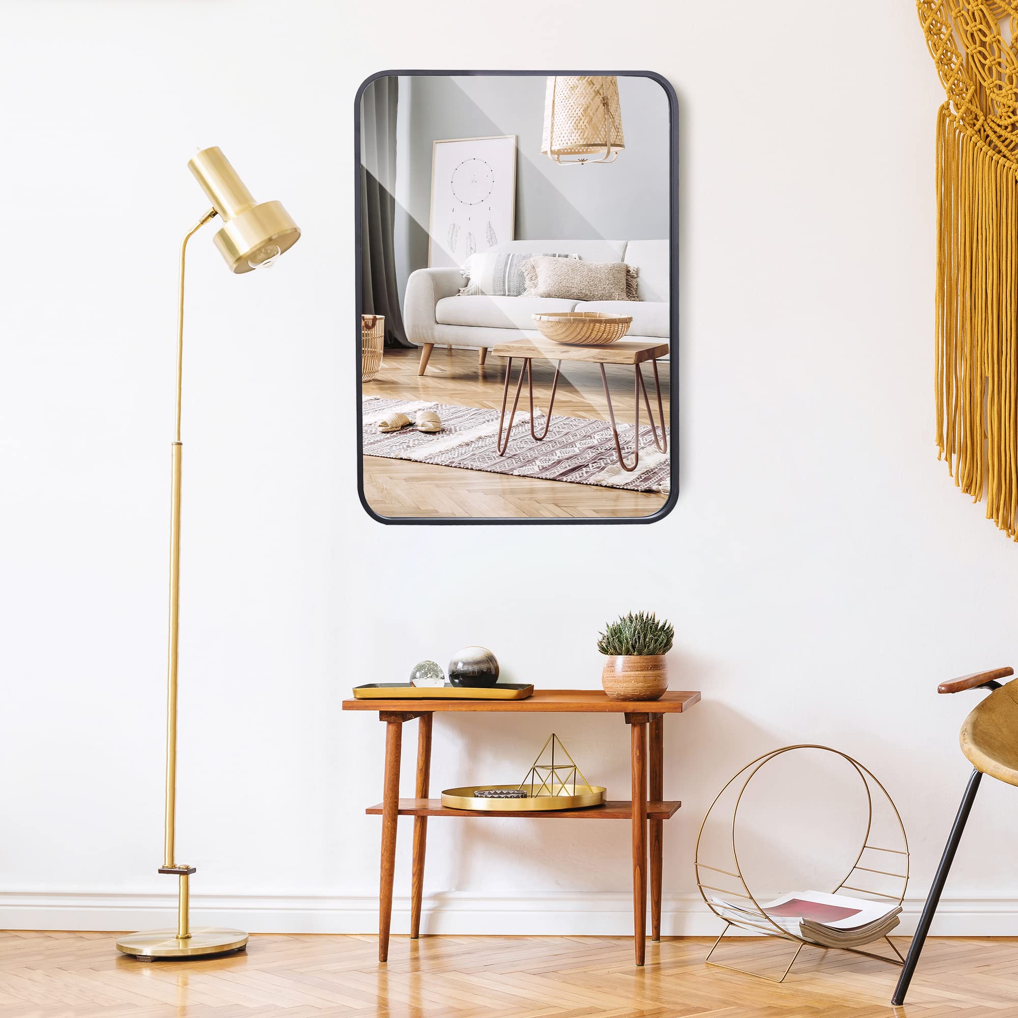 Black Wall Mirror for Bathroom, Wall Mounted Rectangular Entryways Decor