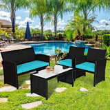 4 Pieces Patio Wicker Conversation Furniture