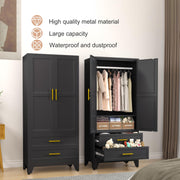 PAOFIN Black 71" Metal Armoire Wardrobe Closet, Bedroom Clothing Storage Cabinet with 2 Drawers and Hanging Rod, Freestanding Armoire Cabinet with Adjustable Shelves