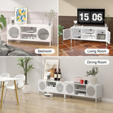 TIMELESS PIECES TV Stand, Metal Media TV Console with Drawer,Modern Entertainment Center with Storage Cabinets and Cable Hole,Tv Stands for Living Room, Bedroom