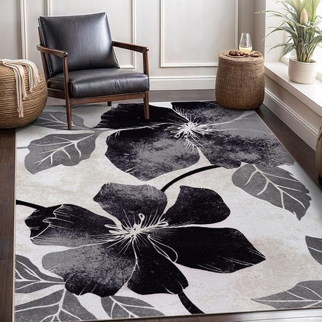 Solana Modern Floral 7'10" x 10'3" Area Rugs Non-Skid (Non-Slip) Rubber Backing Blue