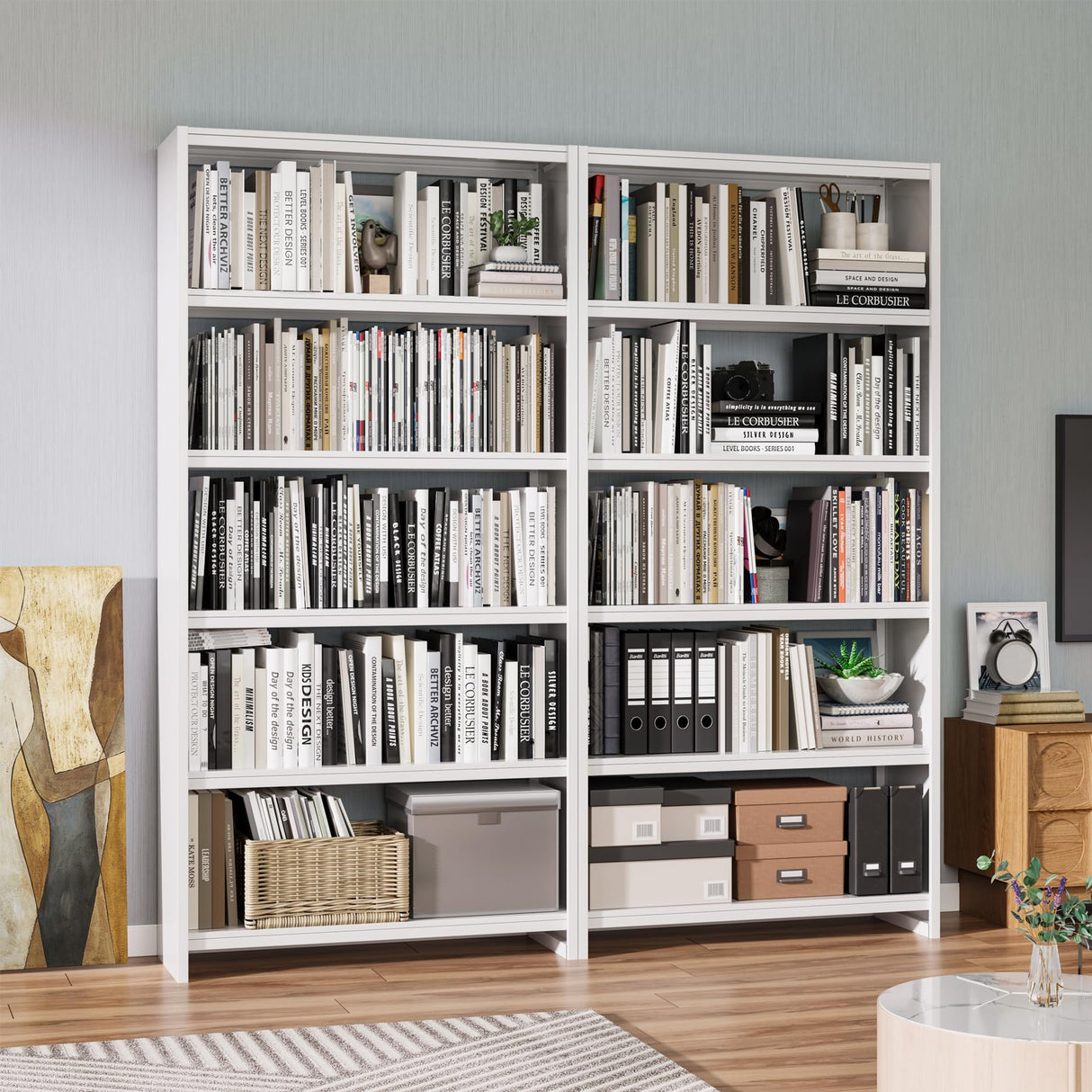 Bookshelf,5 Tier Bookshelves,69" Tall White Bookcase Shelf Storage Organizer