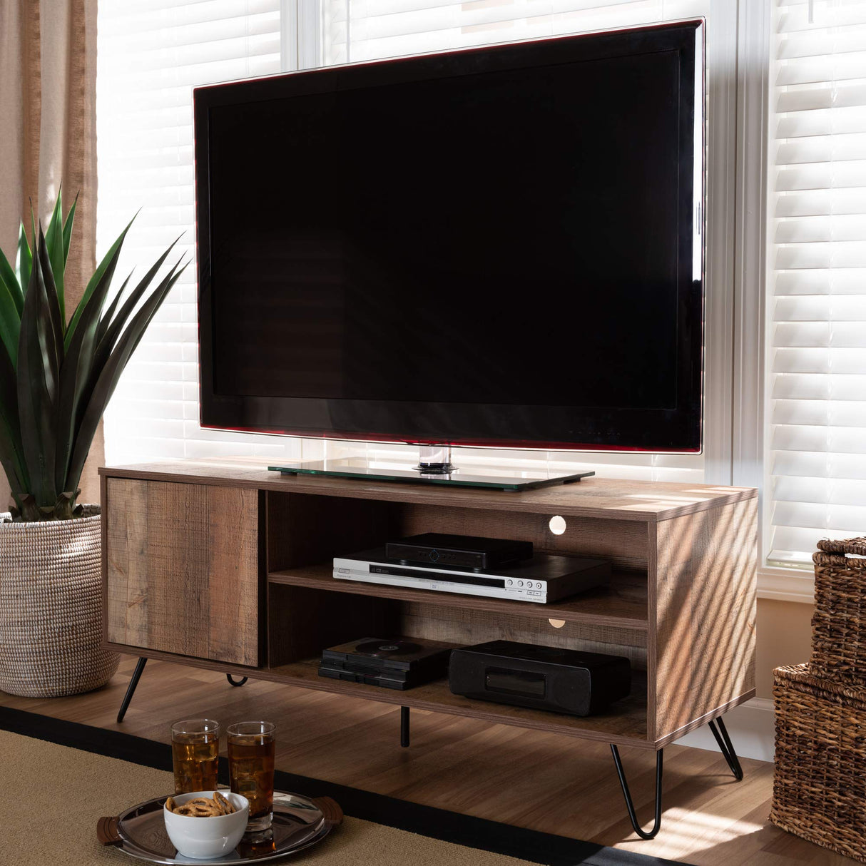 TV Stands, One Size, Rustic Oak/Black
