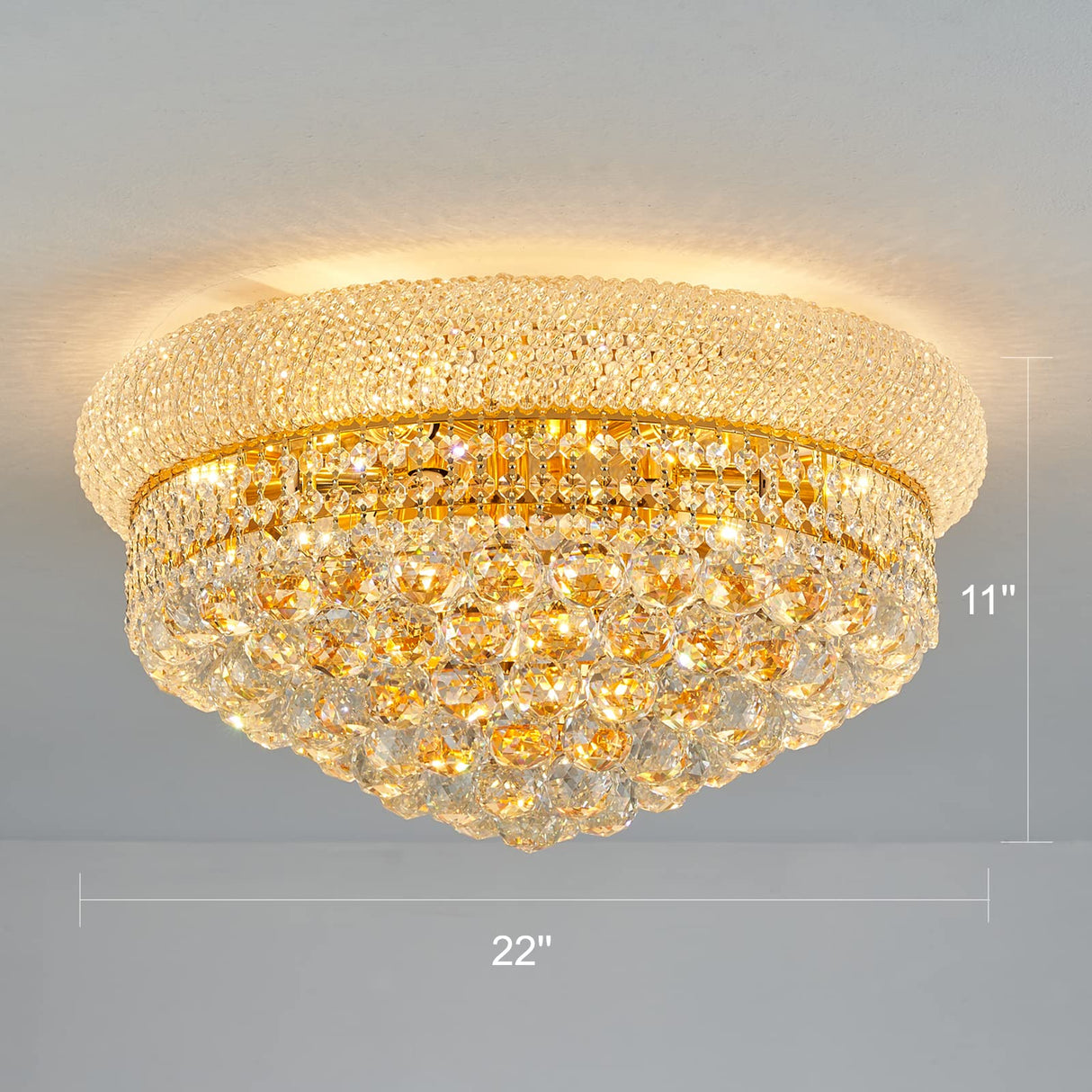 9-Light Crystal Flush Mount Chandelier Ceiling Light Fixture for Living Room Dining Room