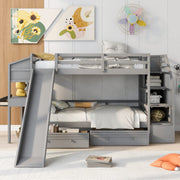Wooden Bunk Bed with Desk, Twin Over Twin Bed Frame
