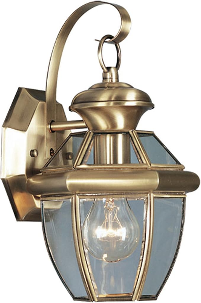 2051-01 Monterey 1 Light Outdoor Antique Brass Finish Solid Brass Wall Lantern