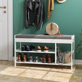 Bamboo Shoe Bench Rack with Storage, Entryway Storage Bench with Padded Seat