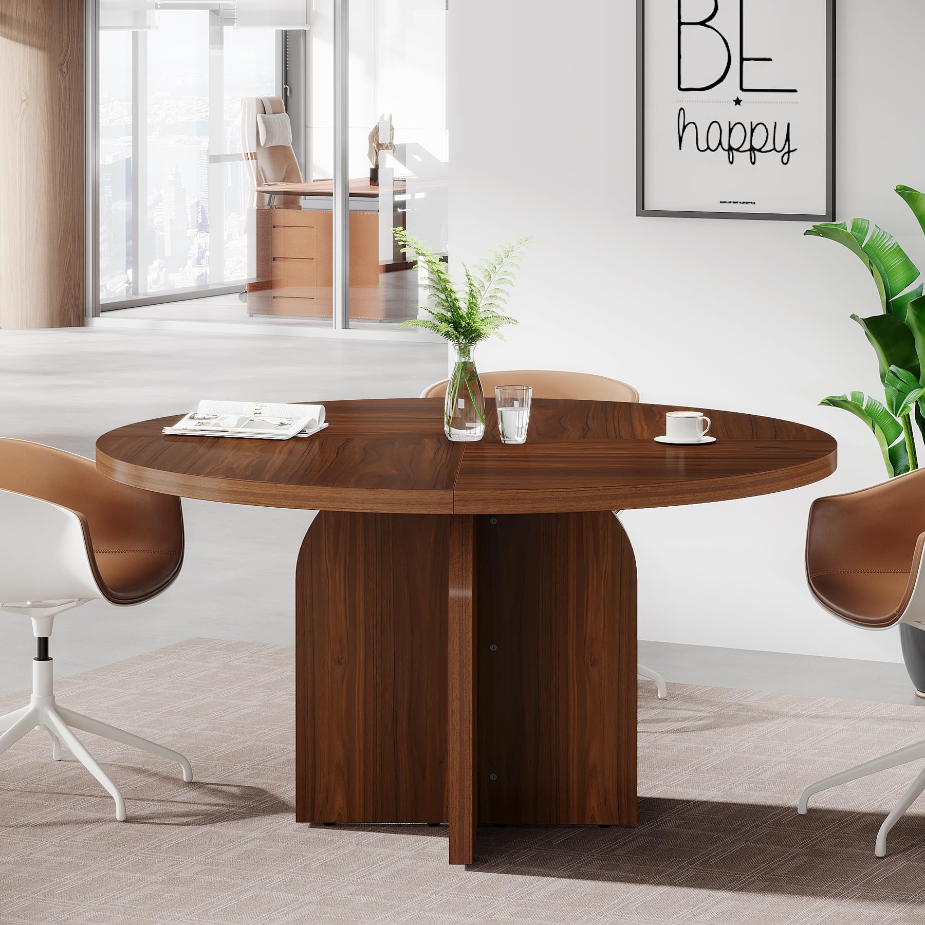 Round Conference Table, 47.24 L x 47.24 W x 29.52 H Inches Small Meeting Table