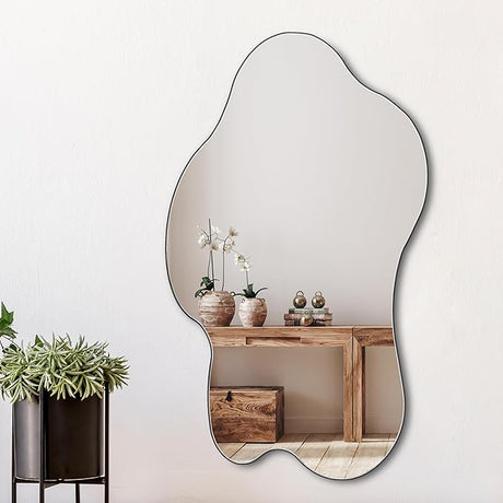 Full Length Mirror 63"x23.6" Irregular Wall Mounted Mirror, Large Asymmetrical Beveled