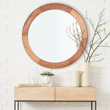 Mirrors 30 Inch,Wood Vanity Wall Rustic Mirror with Walnut Frame, Wooden Circle