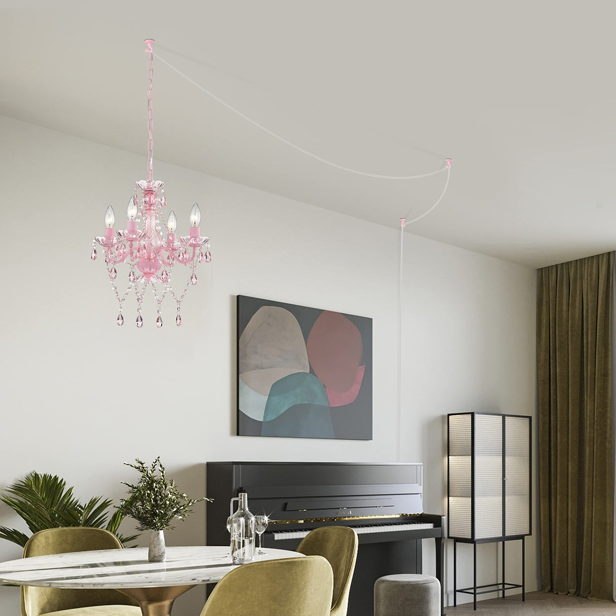 Chandelier Lighting with Cord Pink Chandelier Small Crystal Chandelier 4 Light Girls