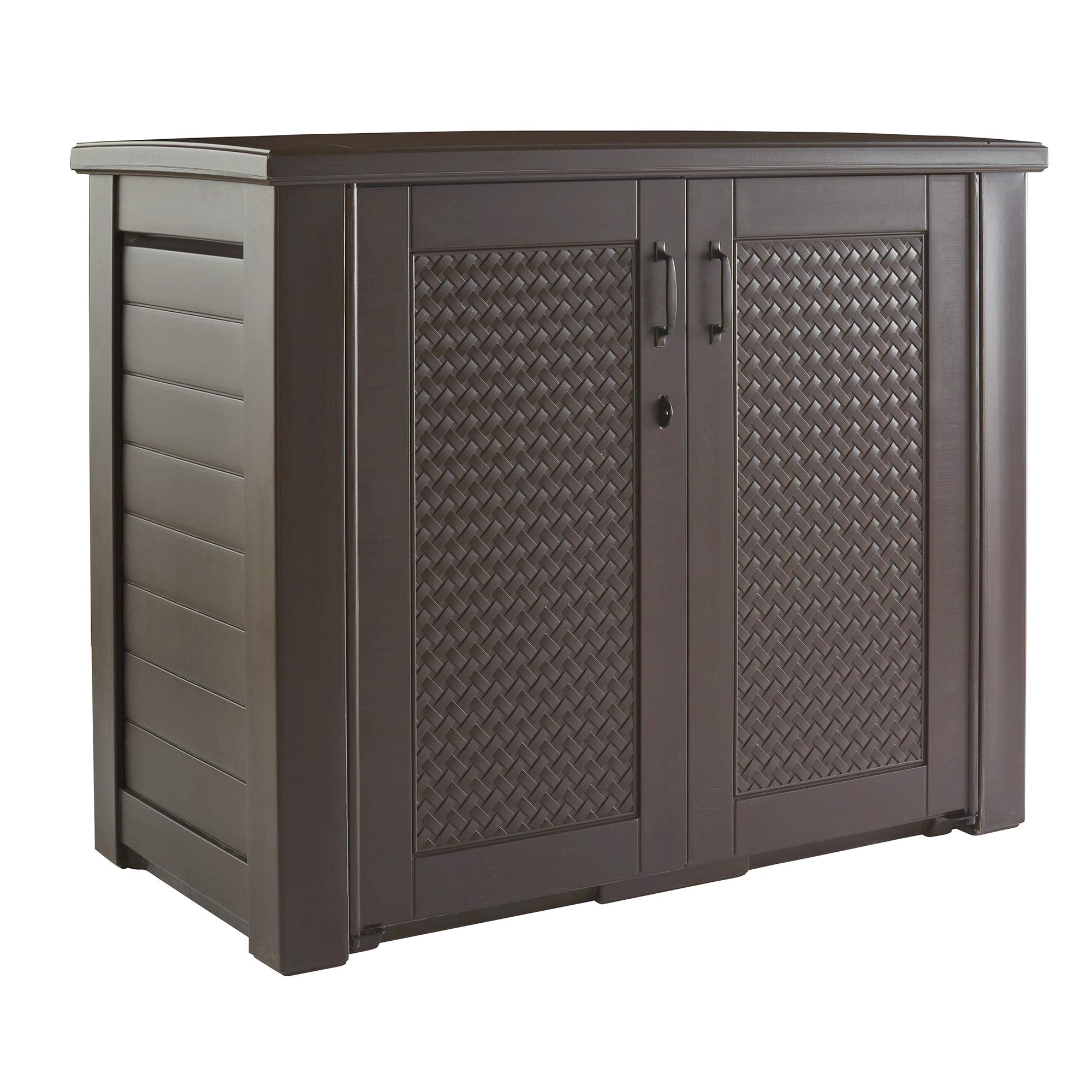 Decorative Outdoor Storage Cabinet (123 Gal), Weather Resistant, Brown