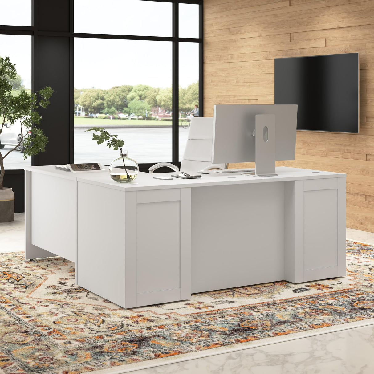 Hampton Heights 72W x 30D Executive L-Shaped Desk in White, Large Computer