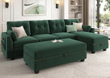 Velvet Sectional Sofa Set L Shaped Couch with Storage Ottoman Reversible Sofa Sectional for Living Room