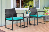 3 Pieces Outdoor Patio Furniture Set, Modern Wicker Bistro Set, Conversation Rattan Chair