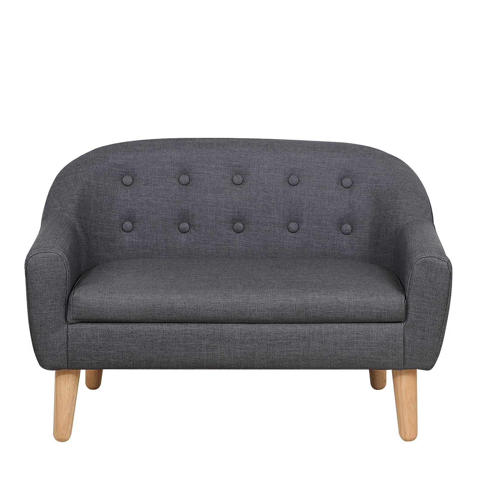 Toddler Sofa Couch, PVC 2-Seat Upholstered Children Sofa Chair with Wooden Legs