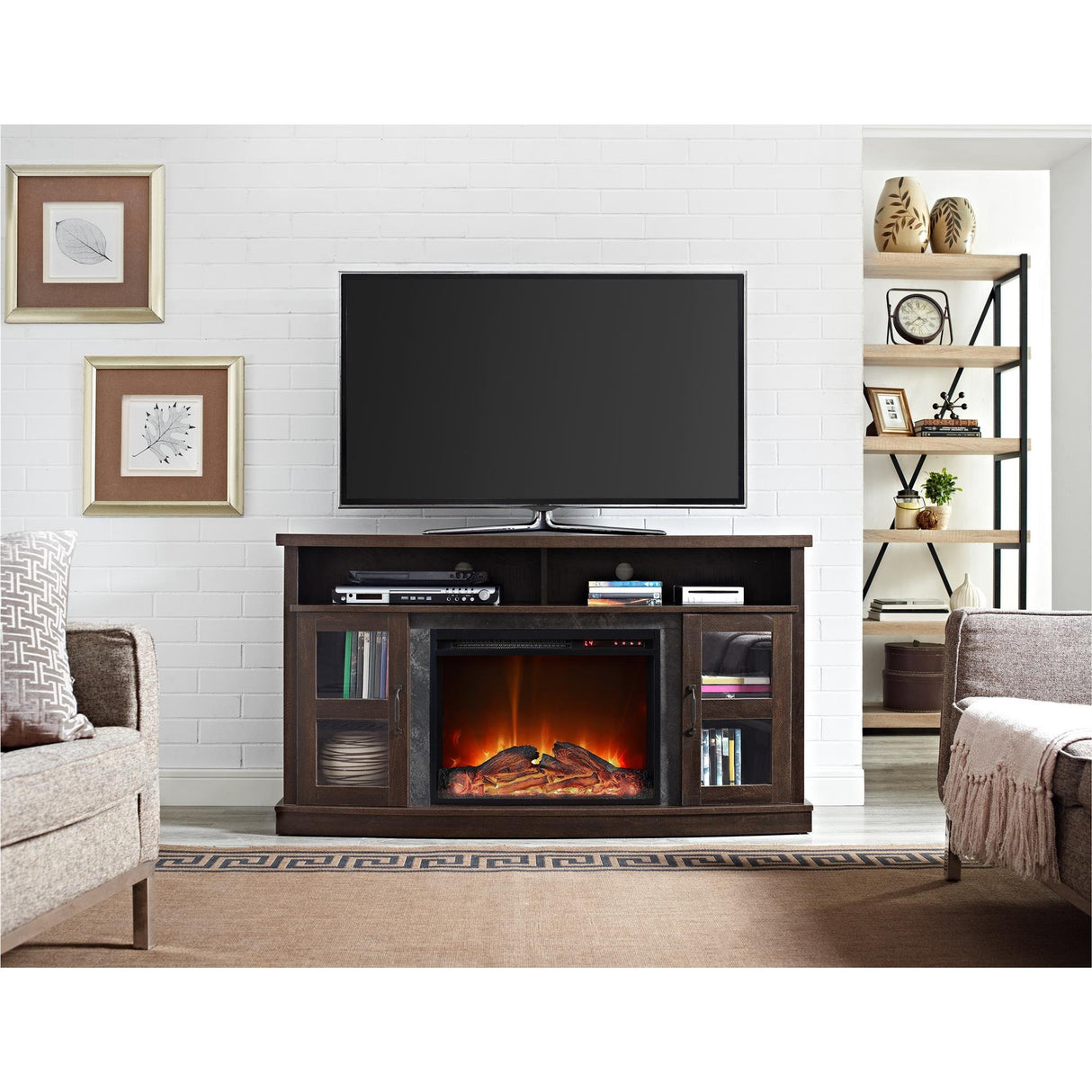 Barrow Creek Fireplace Console with Glass Doors for TVs up to 60", Espresso