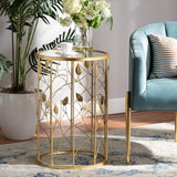 Baxton Studio Anaya Modern and Contemporary Glam Brushed Gold Finished Metal and Glass Leaf Accent End Table - Bircata
