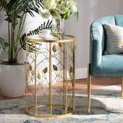 Baxton Studio Anaya Modern and Contemporary Glam Brushed Gold Finished Metal and Glass Leaf Accent End Table - Bircata