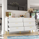 Homsee 6 Drawer Double Dresser Storage Chest of Drawers, Wood Dresser Chest with Gold Metal Legs for Bedroom, Living Room & Hallway, White (54”L x 15.6”W x 30.1”H)