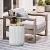 18" Outdoor Side Table with Storage, Cement Patio End Table with Wood Finish Lid