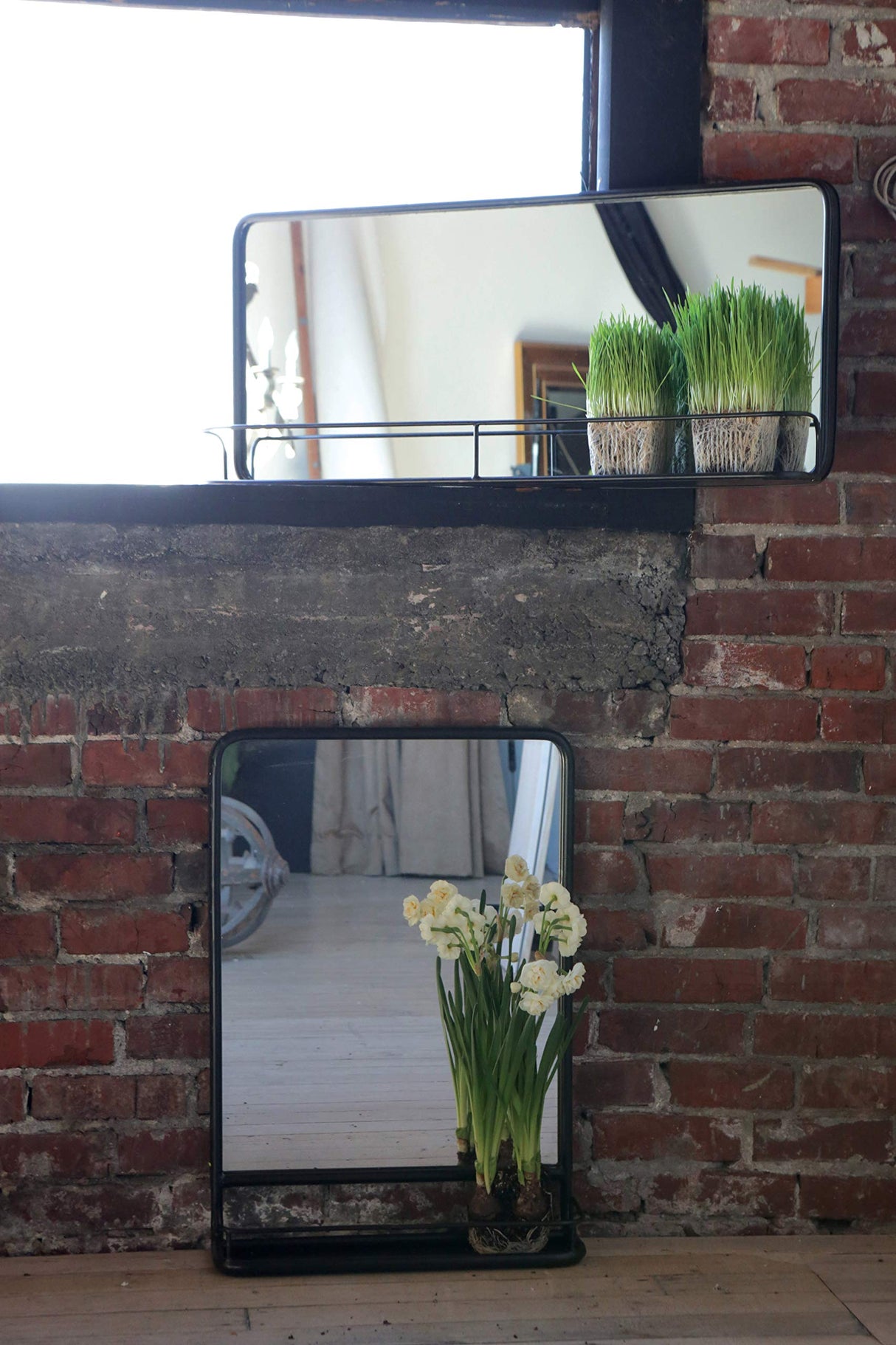 Large Metal Framed Mirror with Shelf