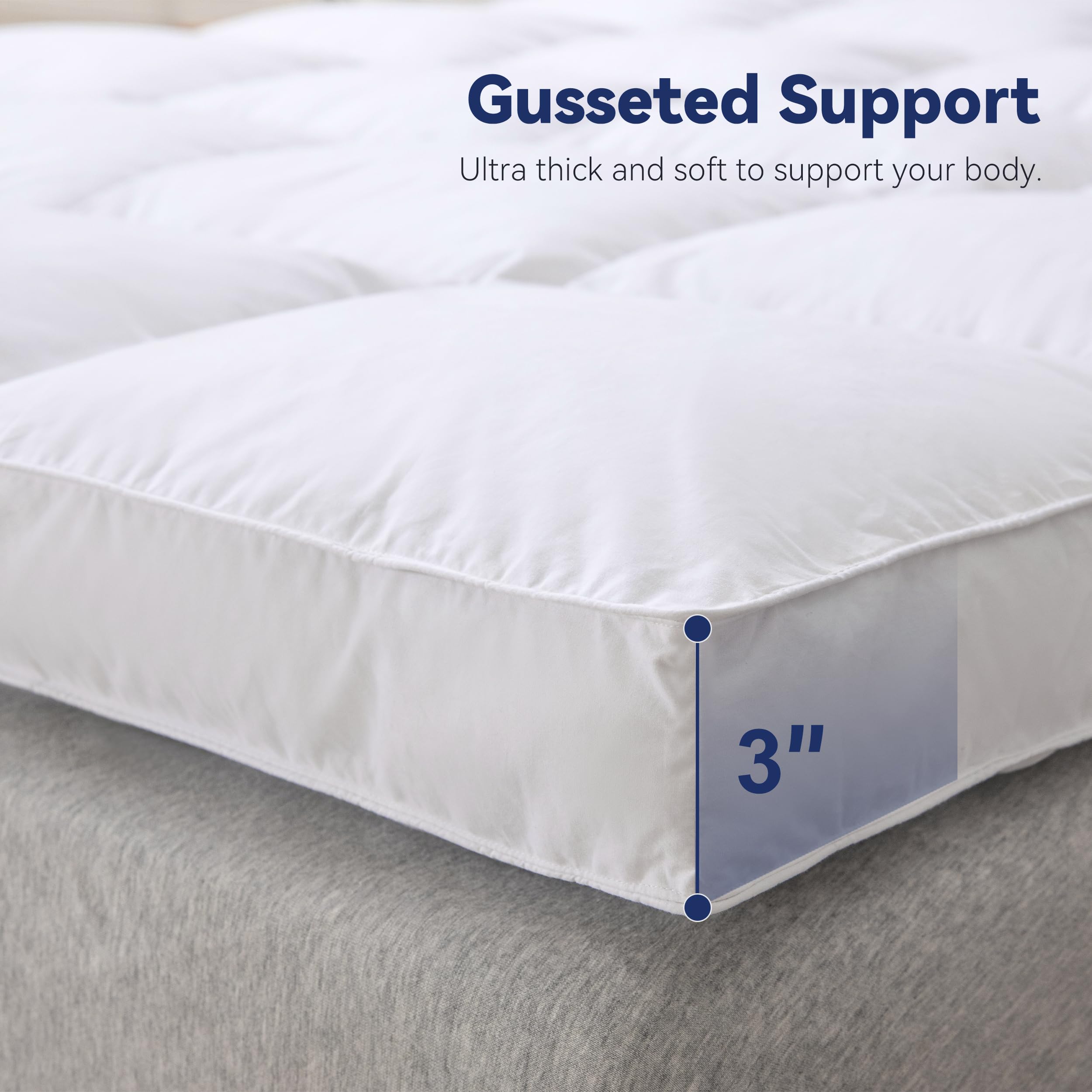 3 Inch White Goose Feather Mattress Topper,King Feather Bed Topper