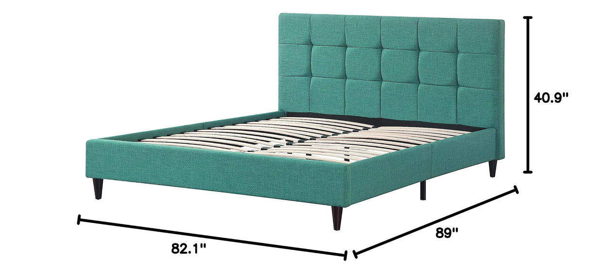 Modern Platform Bedframe With Wooden Slats, King Size, With Square Stitching Tufted