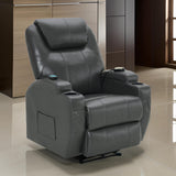 Benjara Sania Power Lift Recliner Chair, Gray Faux Leather, Cup Holders, Massage