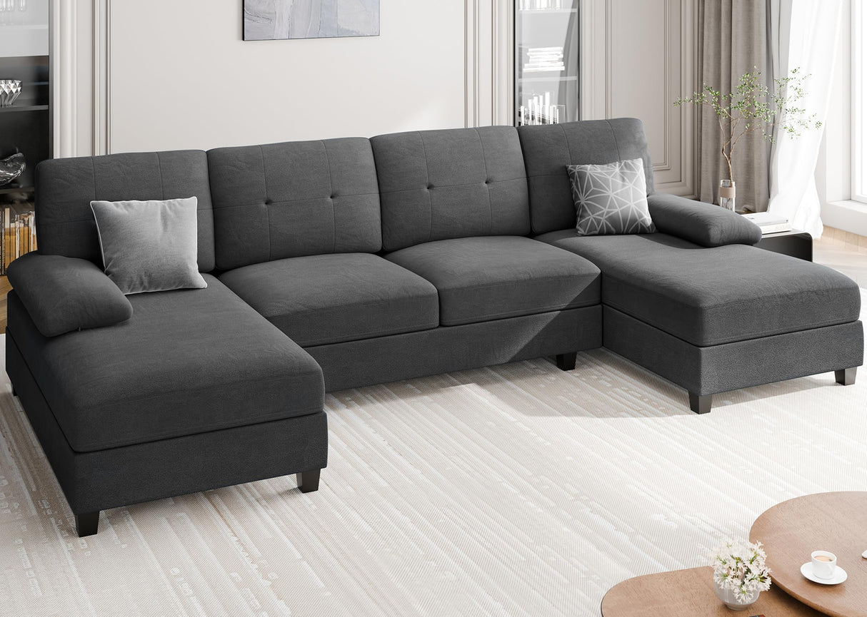 Sectional Sofa Couch, U-Shaped Couches for Living Room, 4 Seat Sofa with Oversized Seats and Double Chaise