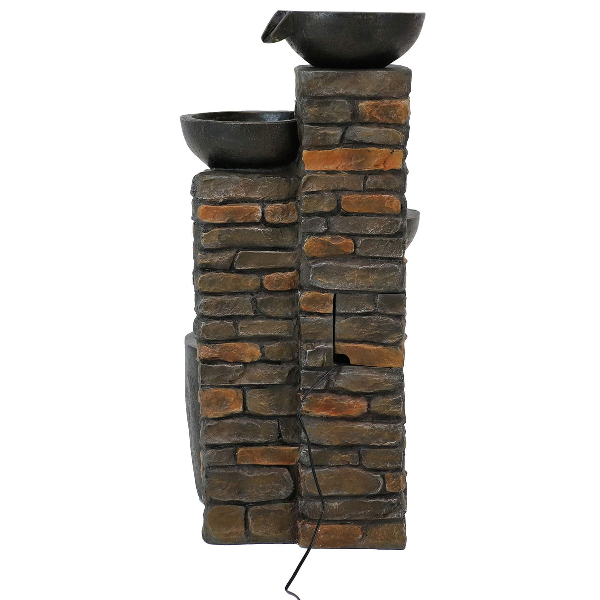 Staggered Bowls 34-Inch Outdoor Water Fountain - LED Lights -Electric Submersible