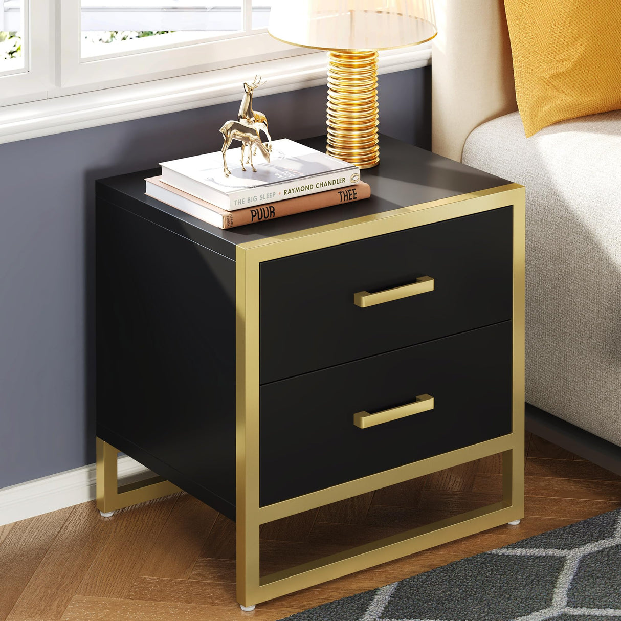 Nightstand with 2 Drawers, Small End Side Table with Storage, Modern Bedside Bed Table