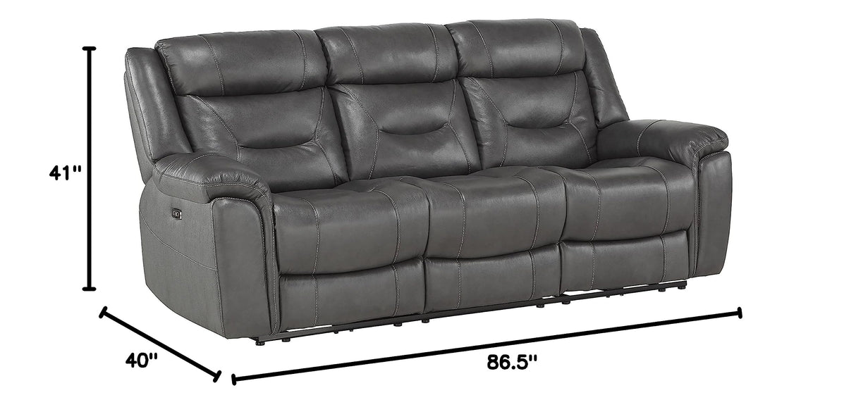 Top Grain Leather Power Double Reclining Sofa, Dark Gray