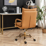 Leather Mid-Back Office Chair with Golden Legs - Camel