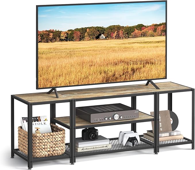 TV Stand for TVs up to 75 Inches, 3-Tier Entertainment Center, Industrial TV Console Table