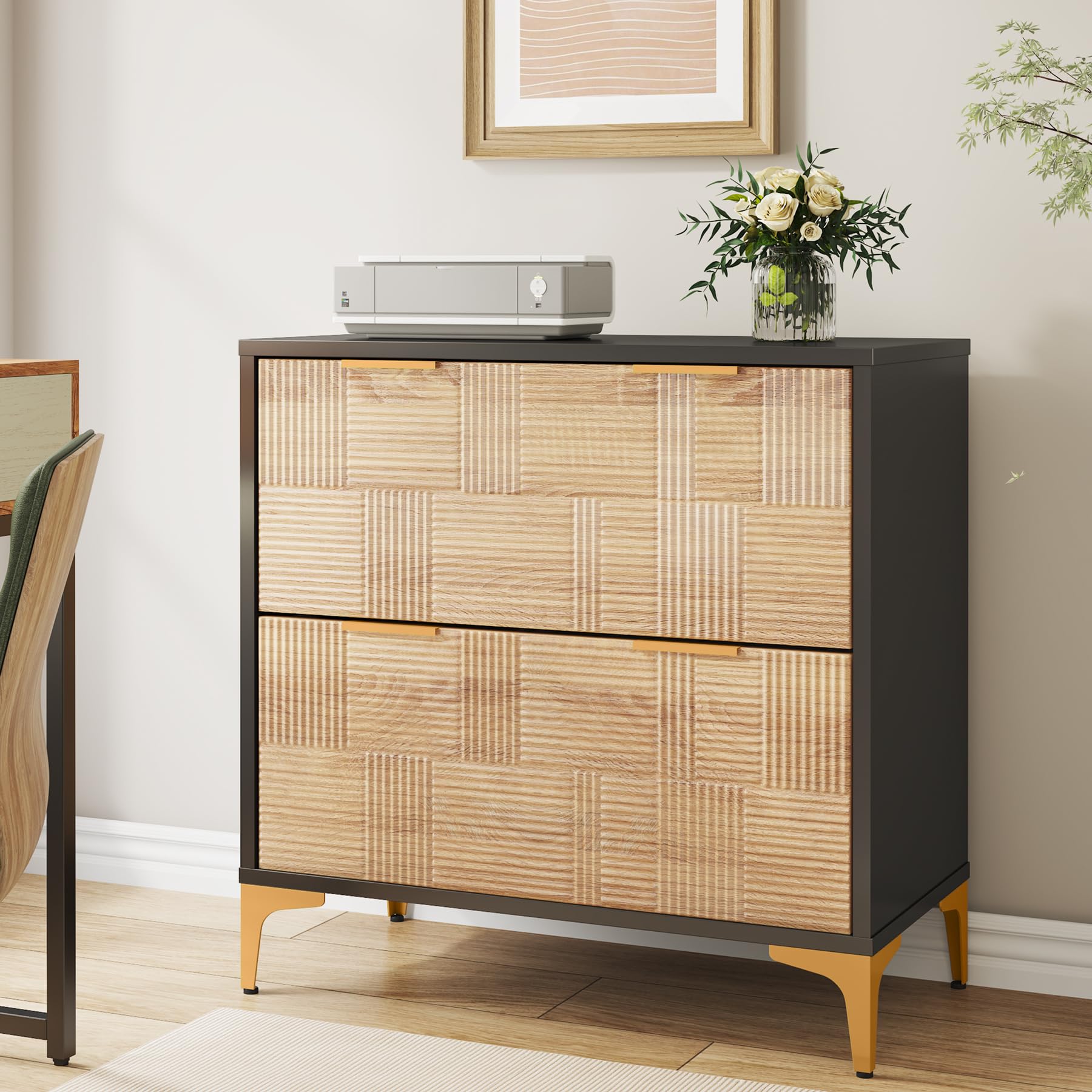 Modern File Cabinet, 2-Drawer Lateral Filing Cabinet with Adjustable Hanging Bar