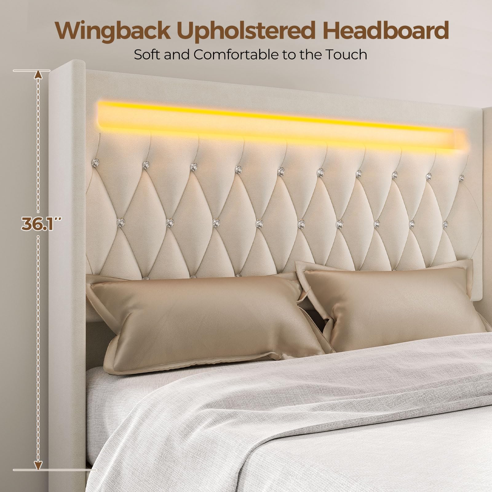 Full Bed Frame with LED Lights and Charging Station