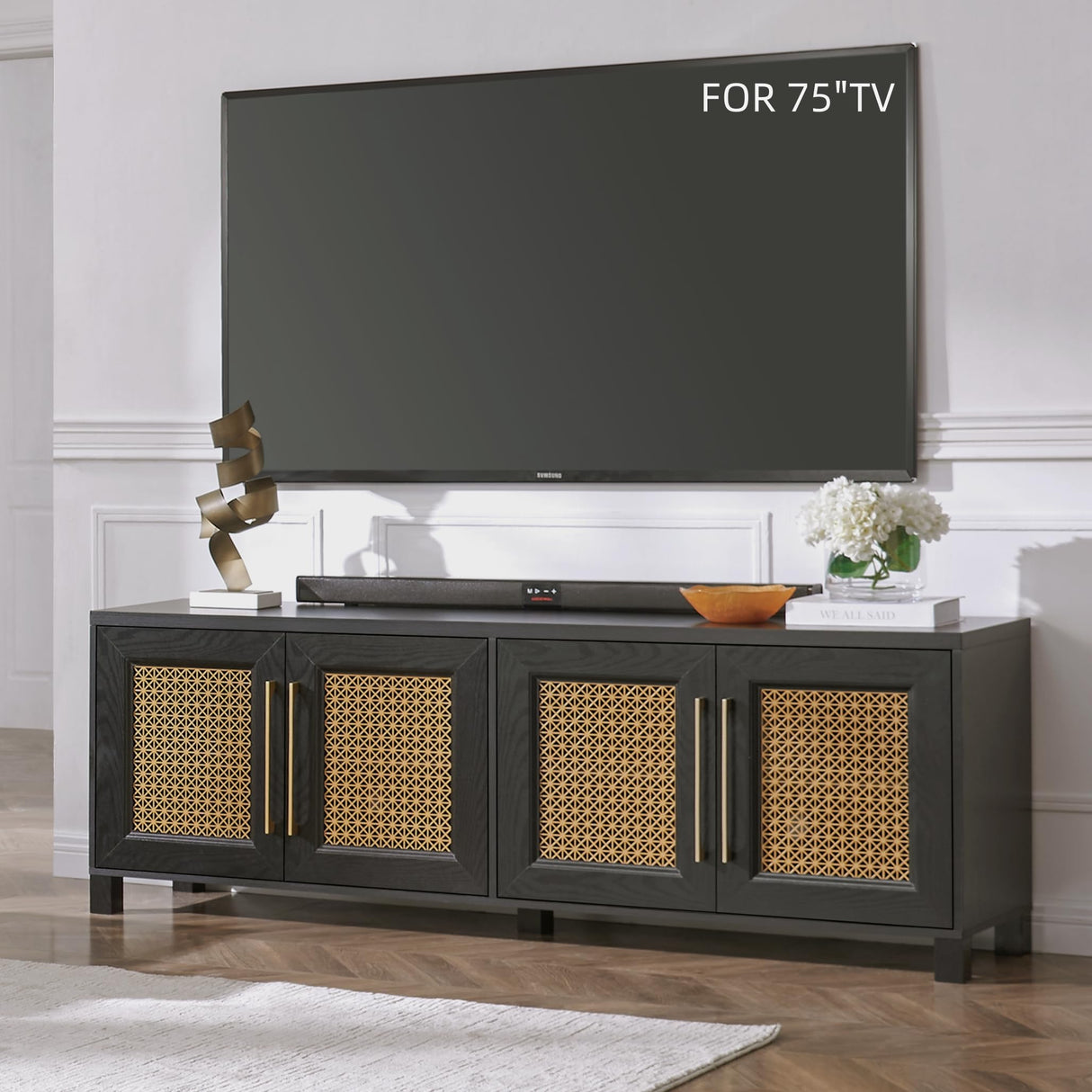 Mid Century Modern TV Stand with Storage Cabinet, TV Cabinet with Four Doors