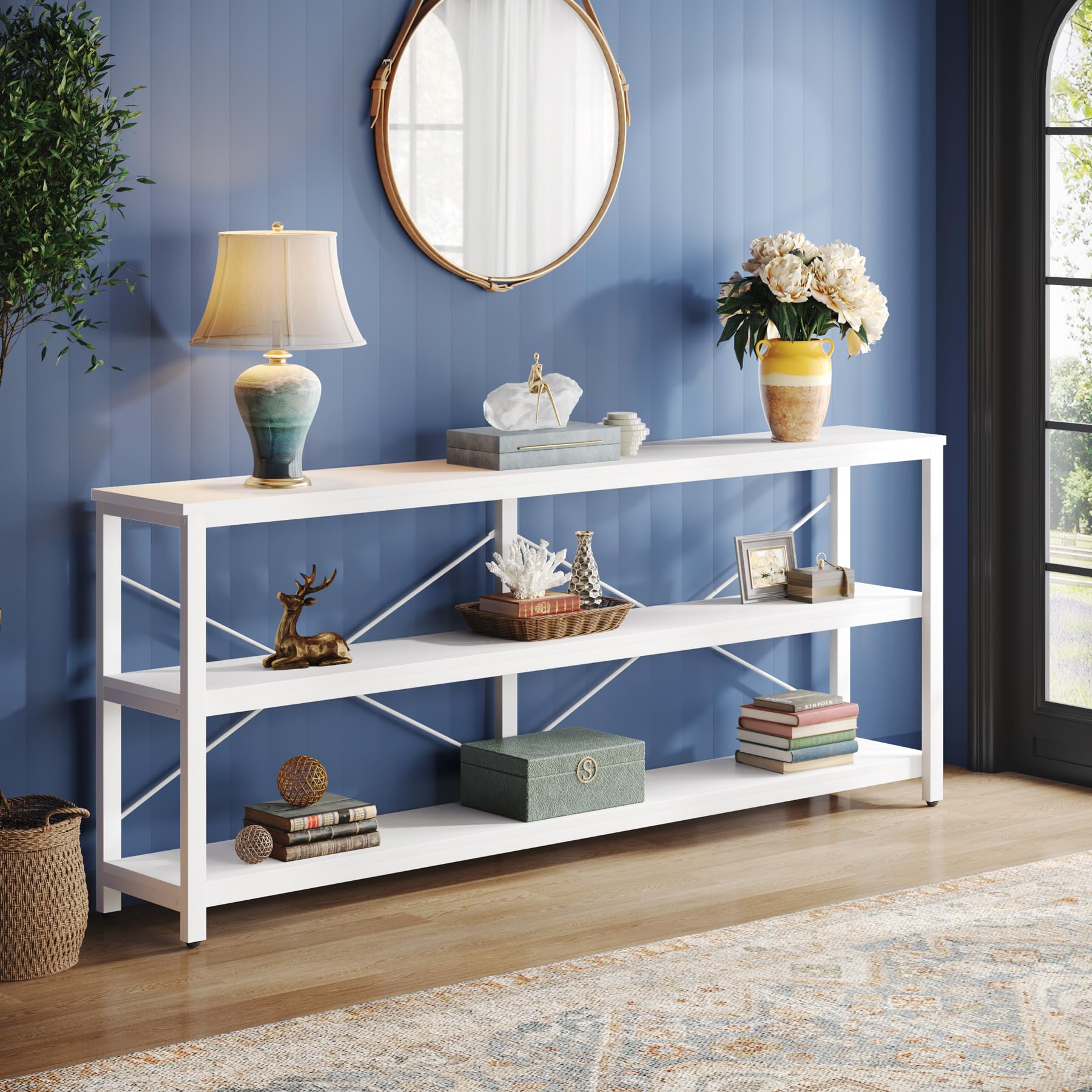 70.9-Inch Console Table, 3-Tier Industrial Sofa Table with Metal Frame