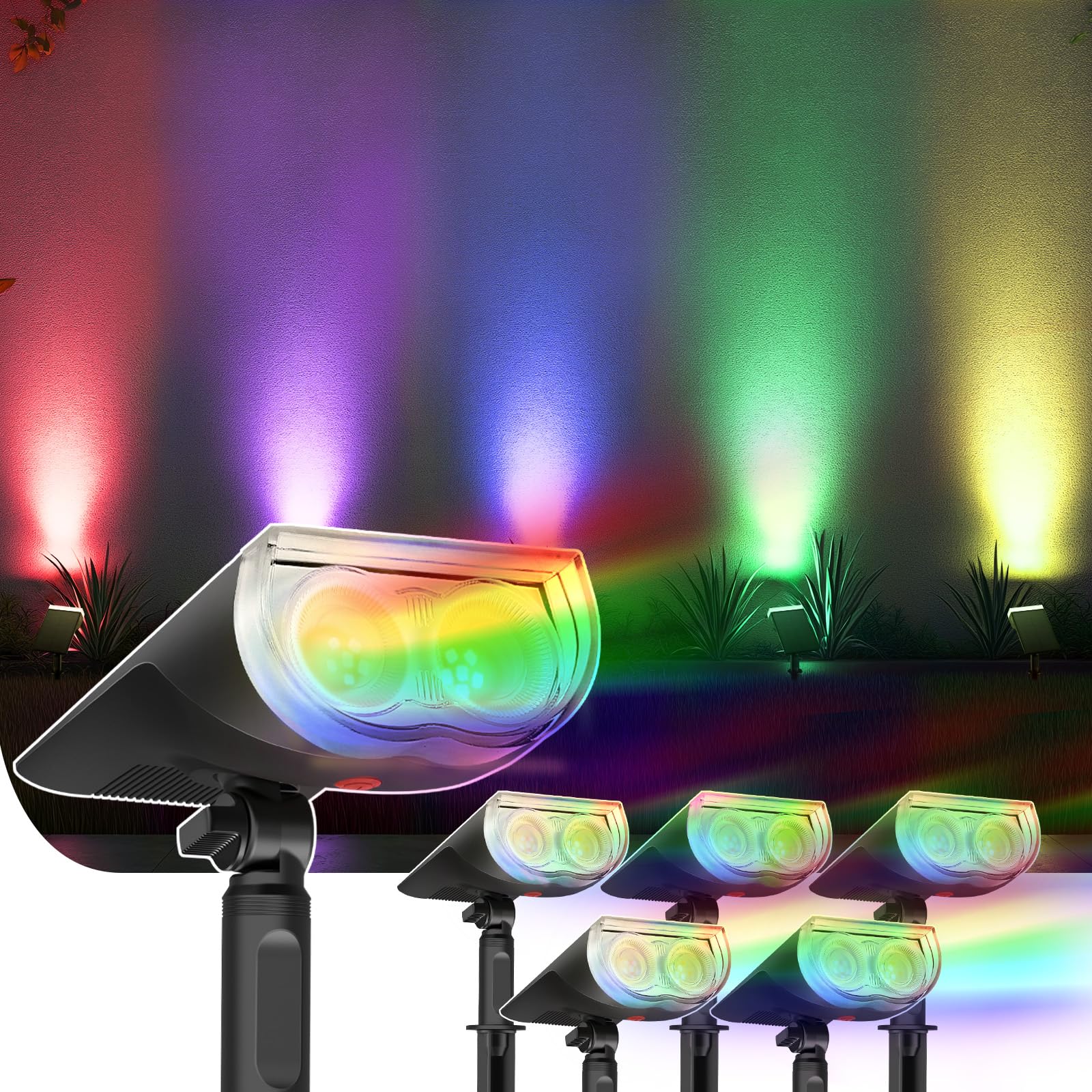 StarRayS 2-in-1 Solar Lights Outdoor Waterproof IP67, Color Changing Solar Spot Lights