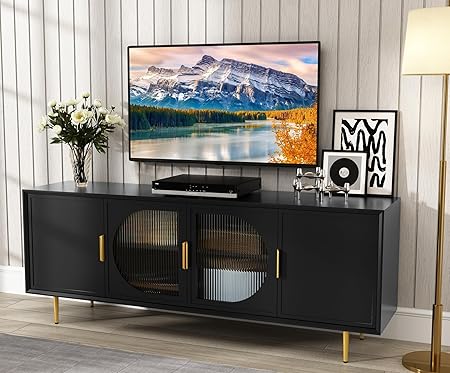 Modern TV Stand for TVs up to 70+ inch, Glass Door Television Console Table