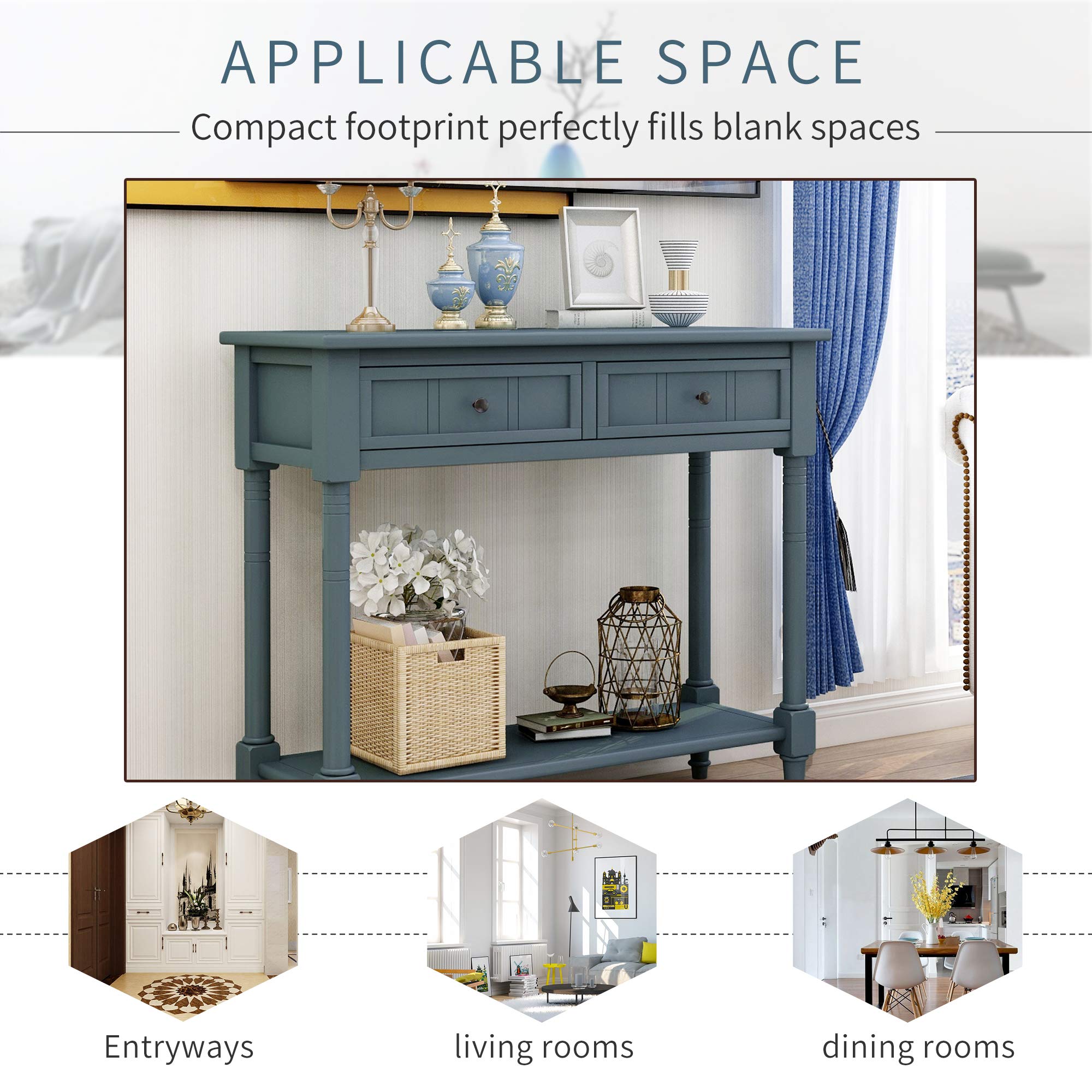 Navy Daisy Series Entryway Table with Storage Drawers and Bottom Shelf, 1 Set