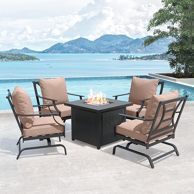 5-Piece Outdoor Furniture Conversation Sets with 32-Inch 40000 BTU Heat Propane Gas