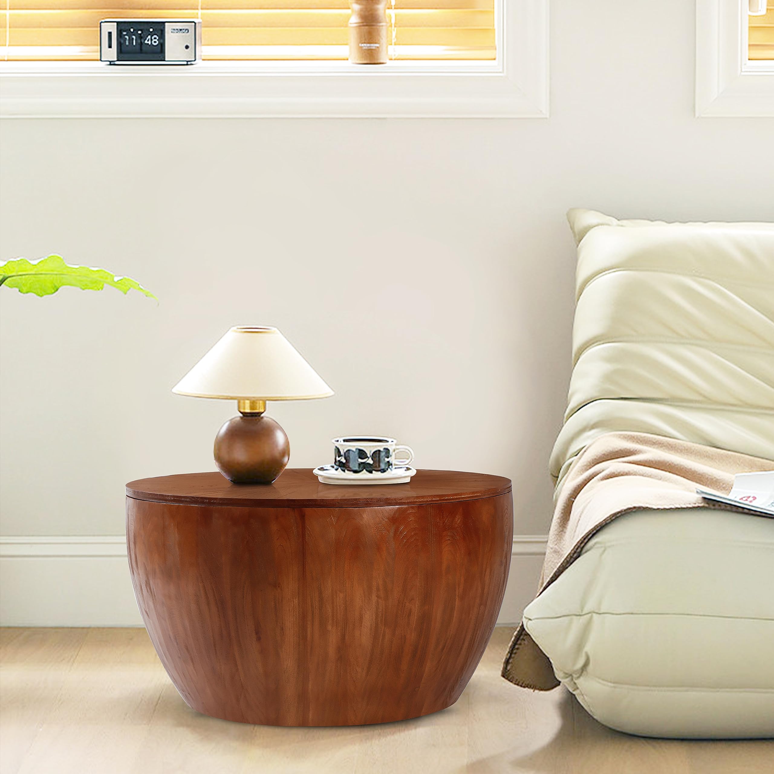 31.50" Vintage Style Bucket Shaped Coffee Table, Drum Coffee Table for Office
