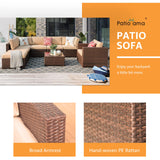 2-Piece Patio Furniture Sofa Set, Outdoor Sectional Sofa, All-Weather Brown PE Wicker